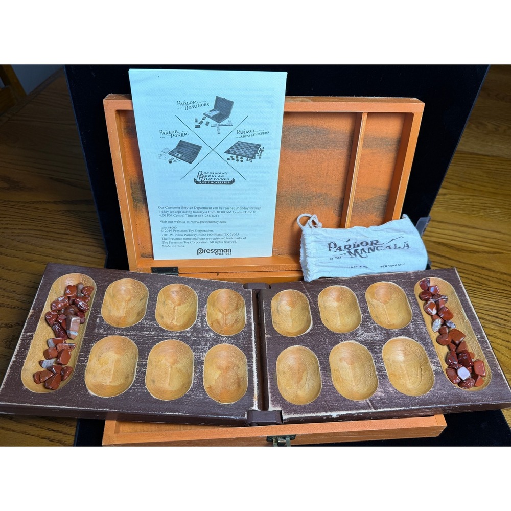 Pressman Parlor Mancala: No 423, Wood Board Game Set with 50 Jasper Stones